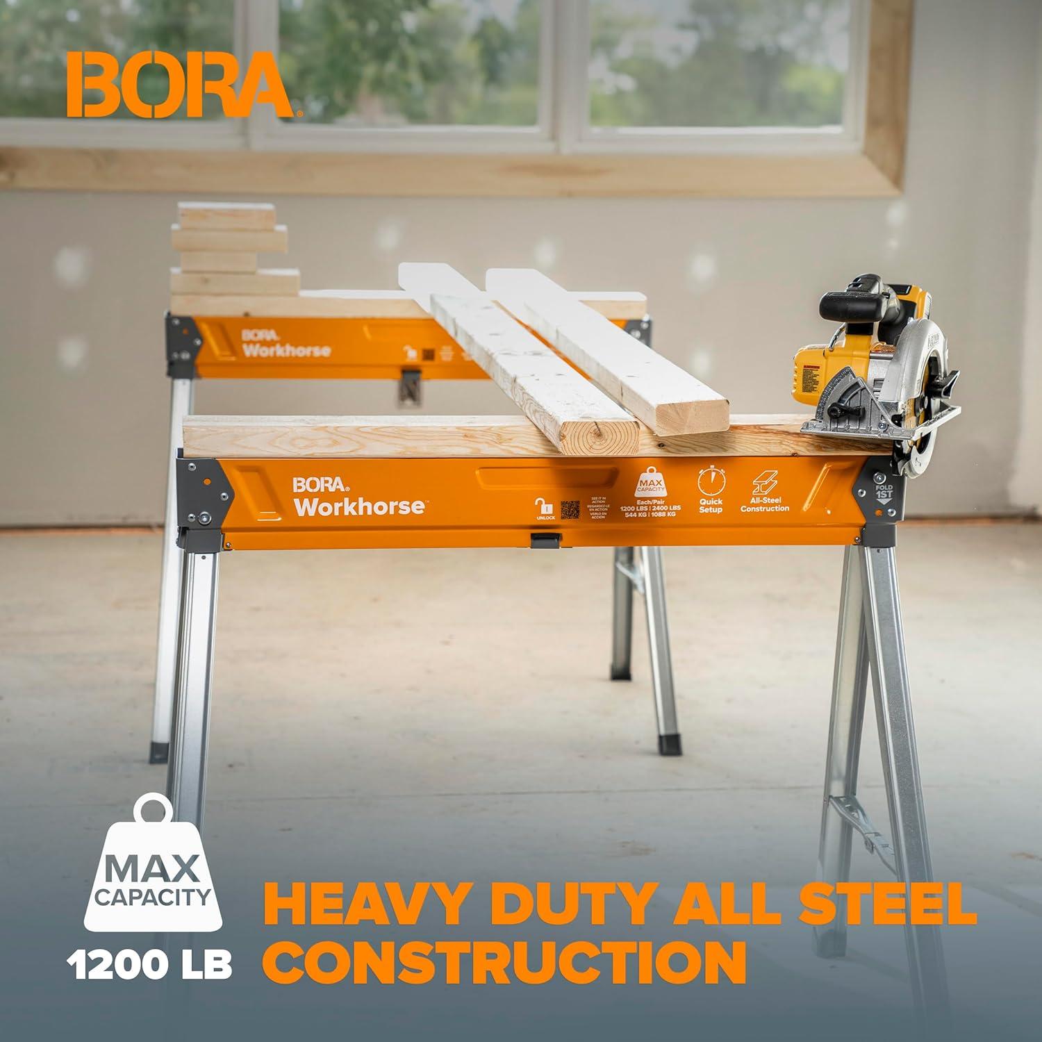 imageBORA Workhorse XT Saw Horses 2 Pack Folding Heavy Duty Sawhorse Pair  Heavy Duty Saw Horse for Contractors Portable Workbench  PM3330T