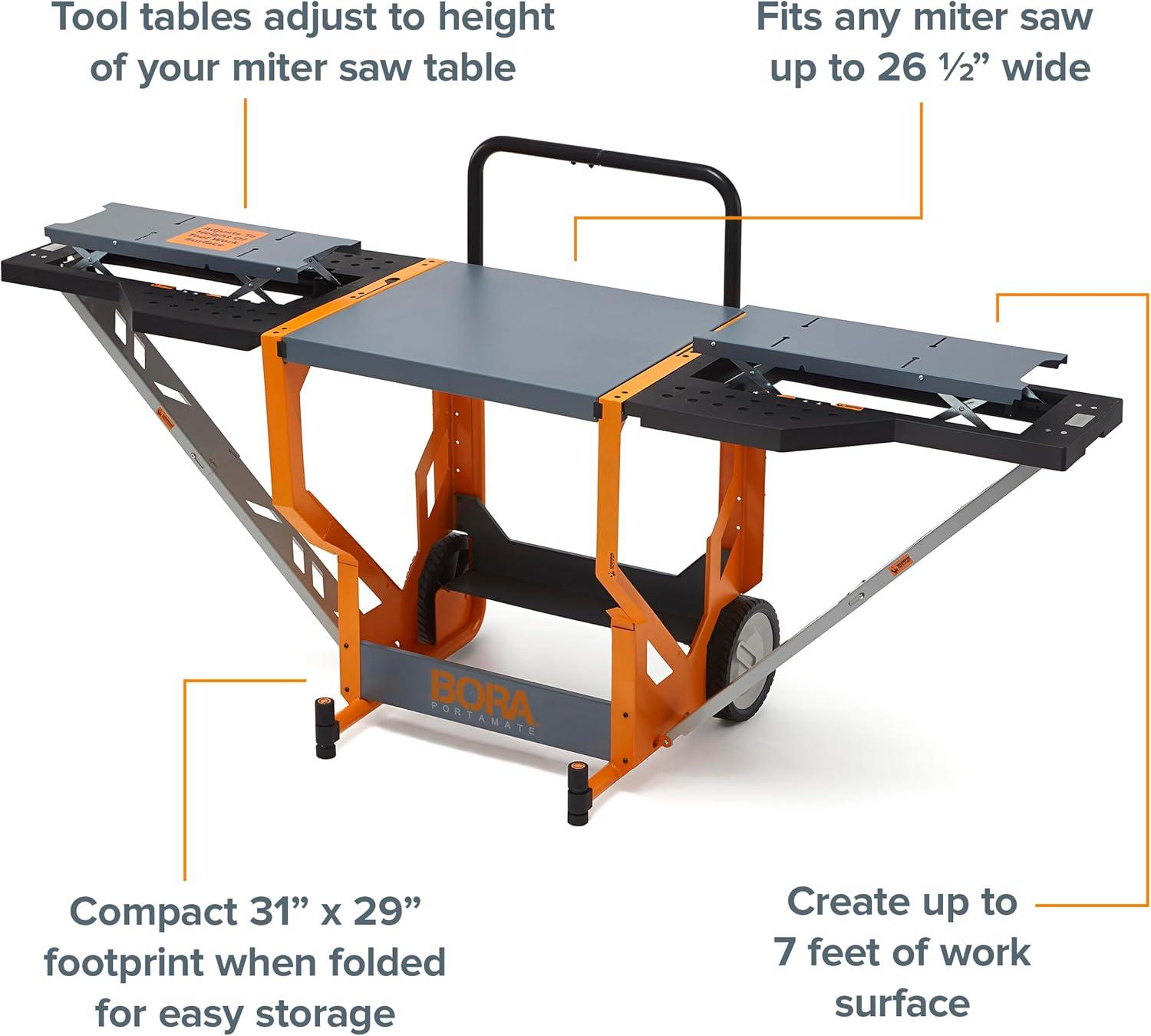 imageBora Portamate Miter Saw Stand Work Station 400 Lbs Max Weight Portable Rolling Table Saw Stand Workbench with Folding Wing Extensions Miter Saw Stands PM8000Work Station