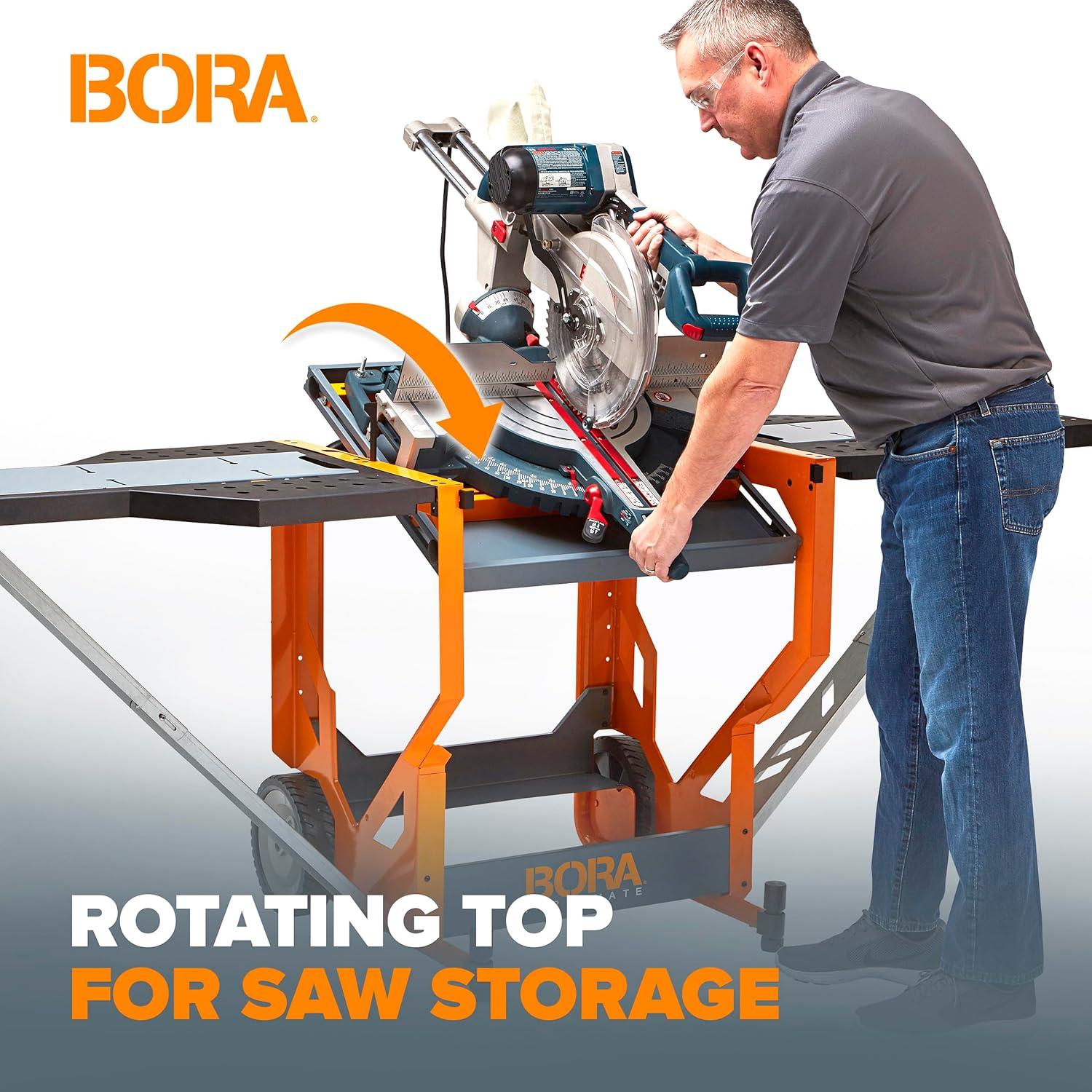 imageBora Portamate Miter Saw Stand Work Station 400 Lbs Max Weight Portable Rolling Table Saw Stand Workbench with Folding Wing Extensions Miter Saw Stands PM8000Work Station