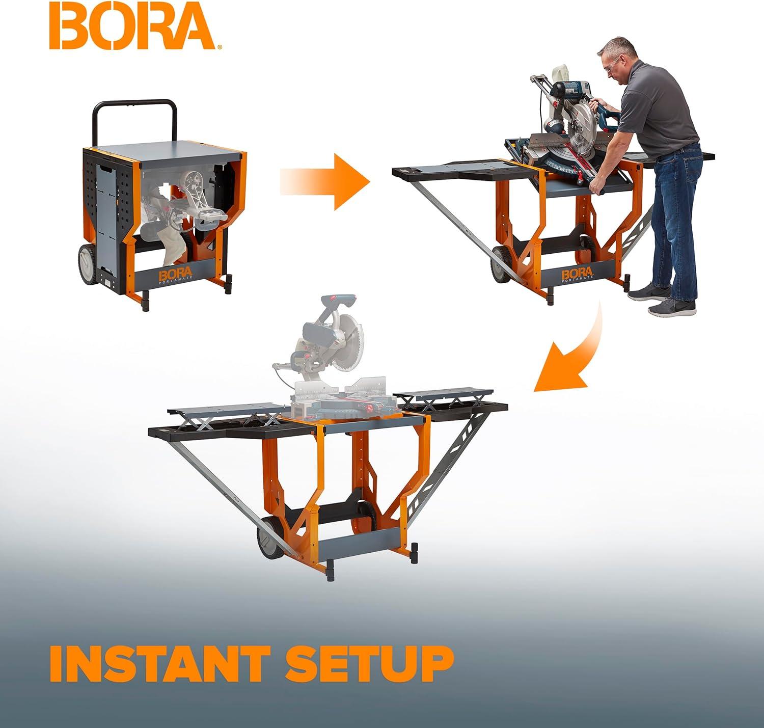 imageBora Portamate Miter Saw Stand Work Station 400 Lbs Max Weight Portable Rolling Table Saw Stand Workbench with Folding Wing Extensions Miter Saw Stands PM8000Work Station