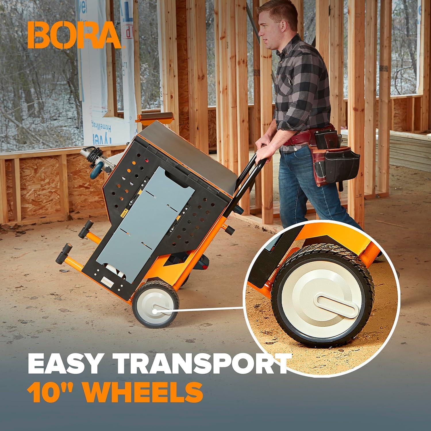 imageBora Portamate Miter Saw Stand Work Station 400 Lbs Max Weight Portable Rolling Table Saw Stand Workbench with Folding Wing Extensions Miter Saw Stands PM8000Work Station