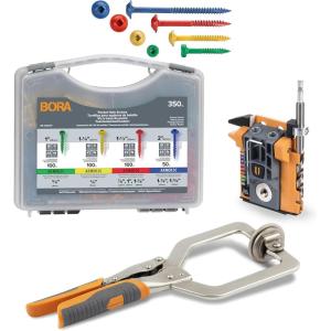 imageBORA Automatic Mini Pocket Hole Jig Kit with 3 Inch Face Clamp and 350 pc Screw Set for Woodworking Compact AllinOne Self Adjusting Woodworking Joinery Tool for Strong Joints Complete Set BRA170402