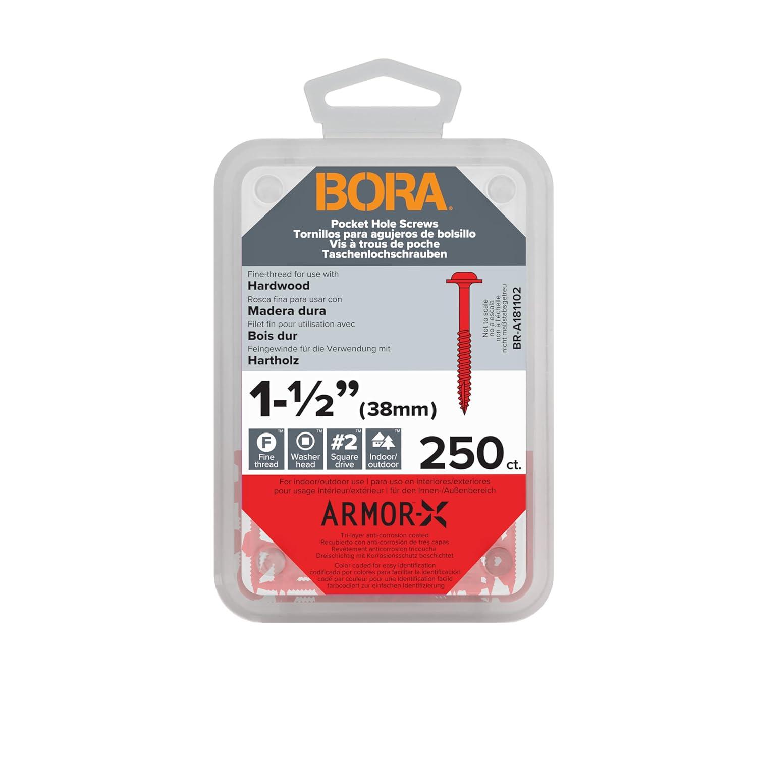 imageBora 200 Pocket Hole Screws 2 Inch Fine Thread Screws 200 Piece with Blue Color Coat for Indoor and Outdoor Use and Square Drive  BRA181202112 Inch 250 ct