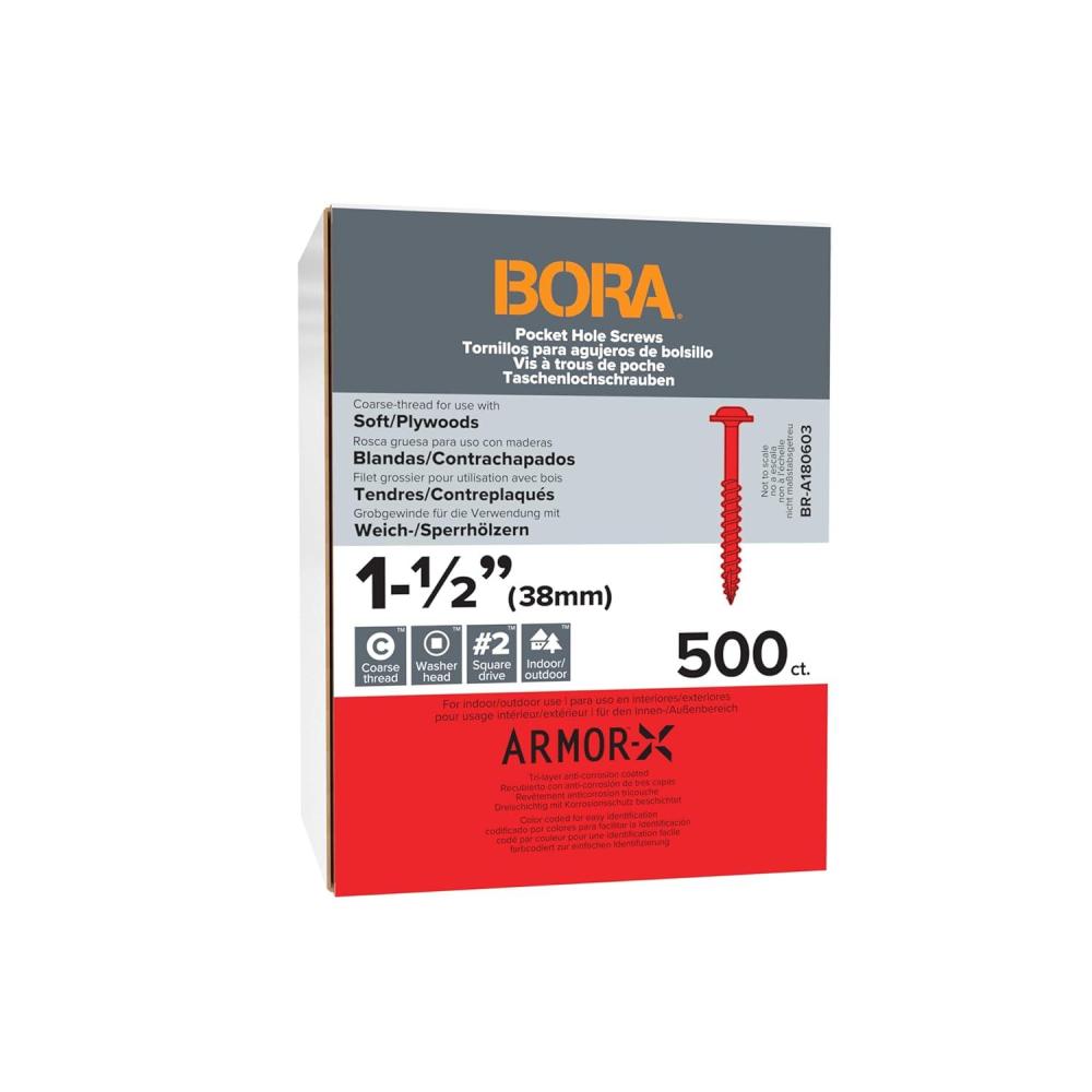 imageBora 200 Pocket Hole Screws 2 Inch Fine Thread Screws 200 Piece with Blue Color Coat for Indoor and Outdoor Use and Square Drive  BRA181202112 Inch 500 ct