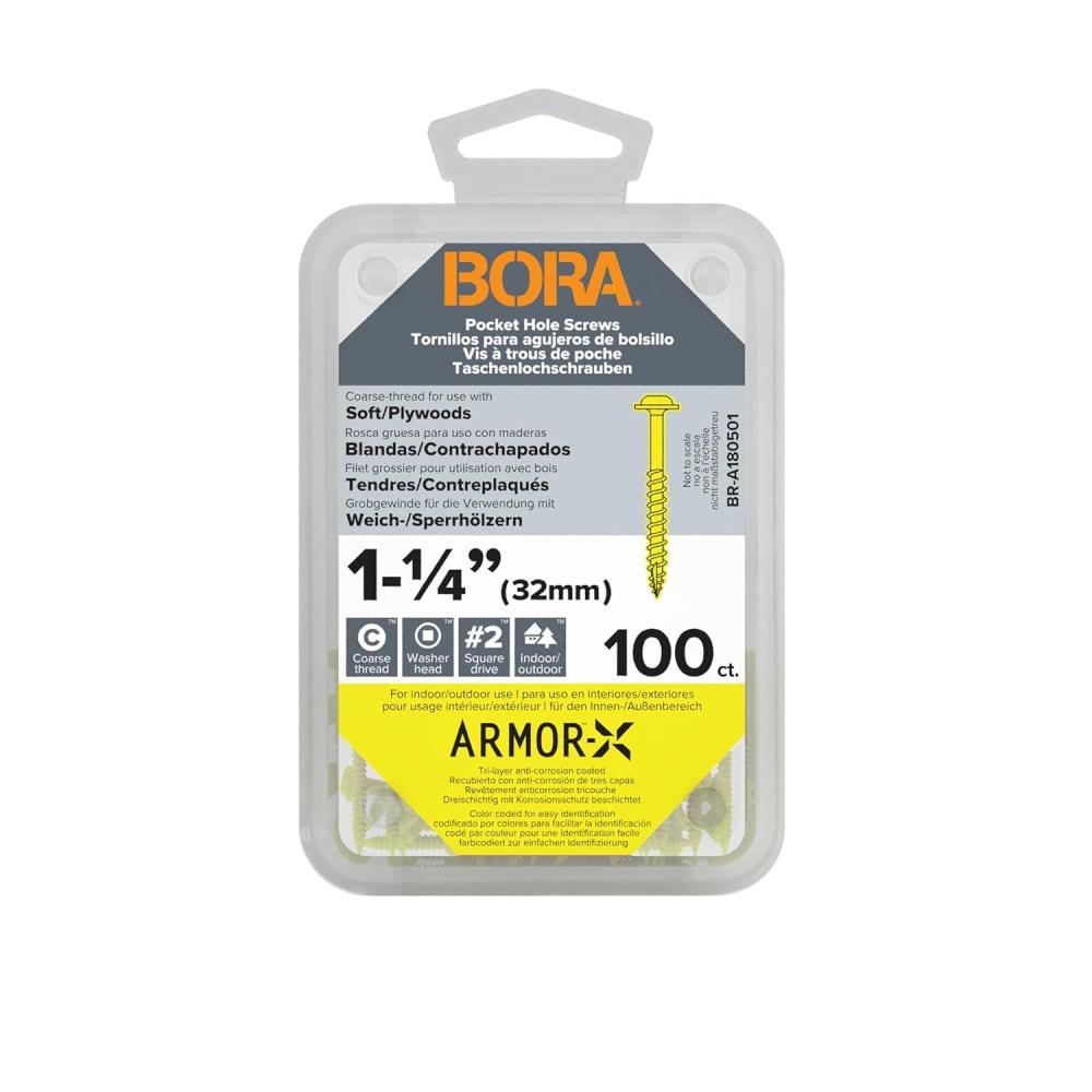 imageBora 200 Pocket Hole Screws 2 Inch Fine Thread Screws 200 Piece with Blue Color Coat for Indoor and Outdoor Use and Square Drive  BRA181202114 Inch 100 ct