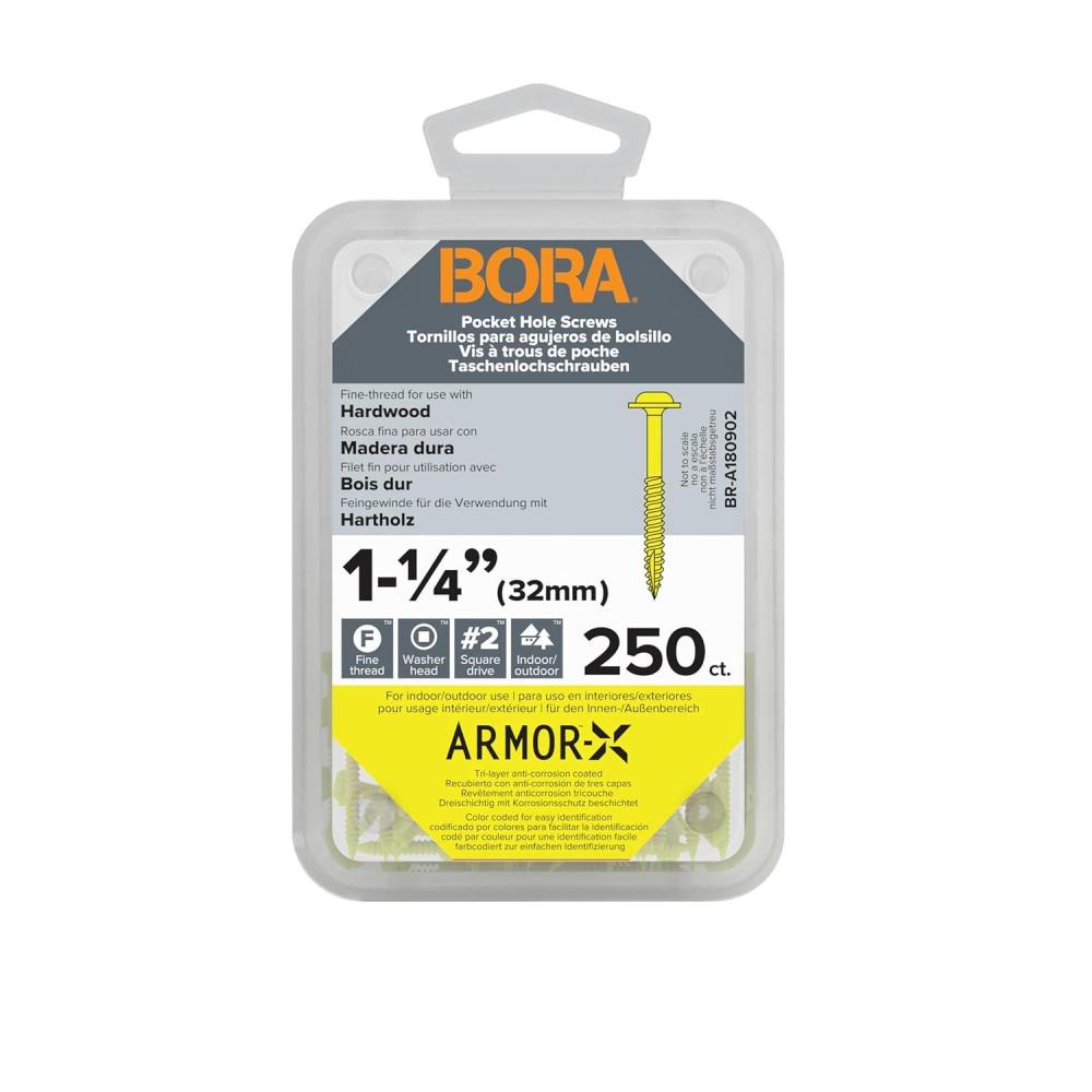 imageBora 200 Pocket Hole Screws 2 Inch Fine Thread Screws 200 Piece with Blue Color Coat for Indoor and Outdoor Use and Square Drive  BRA181202114 Inch 250 ct