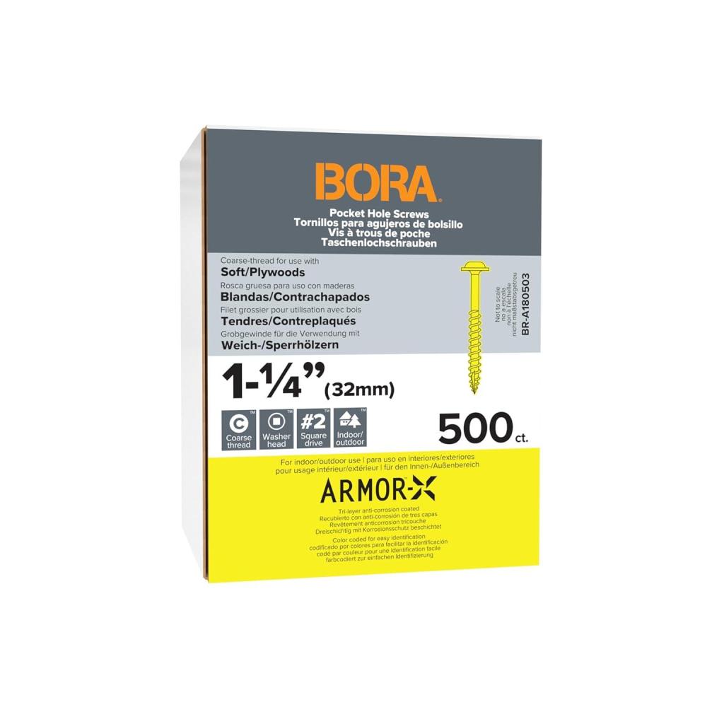 imageBora 200 Pocket Hole Screws 2 Inch Fine Thread Screws 200 Piece with Blue Color Coat for Indoor and Outdoor Use and Square Drive  BRA181202114 Inch 500 ct