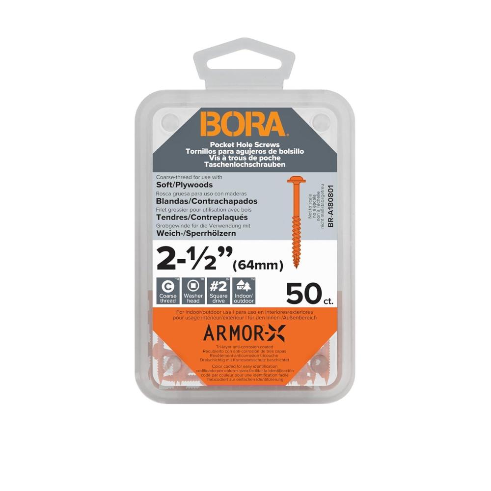 imageBora 200 Pocket Hole Screws 2 Inch Fine Thread Screws 200 Piece with Blue Color Coat for Indoor and Outdoor Use and Square Drive  BRA181202212 Inch 50 ct