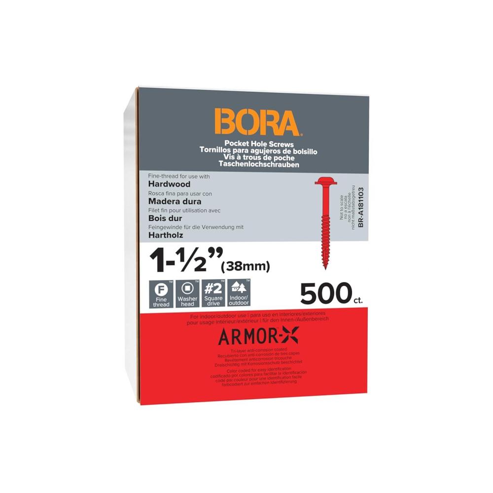 imageBora 500 Pocket Hole Screws 112 Inch Fine Thread Screws 500 Piece with Red Color Coat for Indoor and Outdoor Use and Square Drive  BRA181103