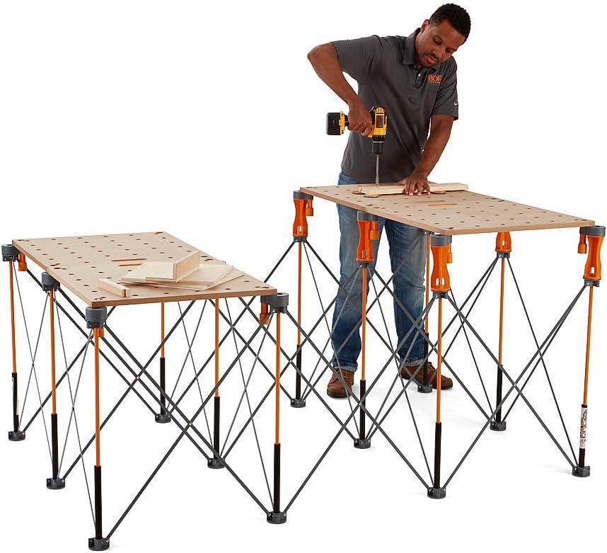 imageBora 4ft x 6ft 12Strut Portable Work Support ampamp Sawhorse with Centipede 6Piece Risers Set Orange Steel ampamp Polymer Work StandSawhorse  Risers Set