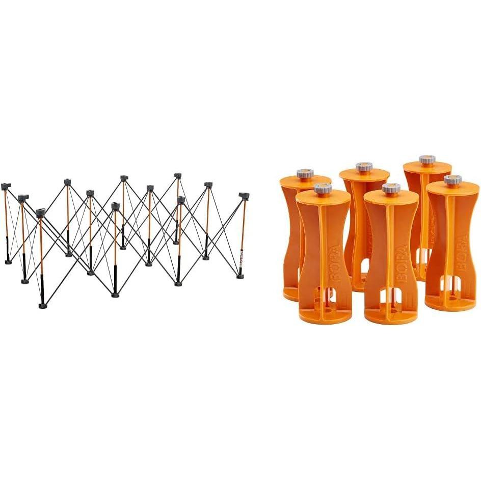 imageBora 4ft x 6ft 12Strut Portable Work Support ampamp Sawhorse with Centipede 6Piece Risers Set Orange Steel ampamp Polymer Work StandSawhorse  Risers Set