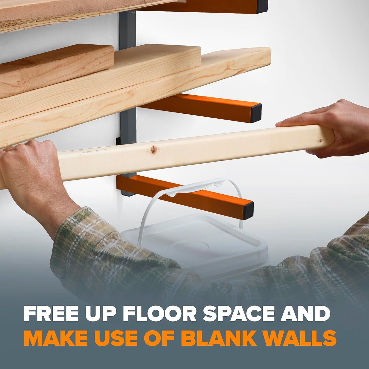 imageBORA 3Level Wood Storage Rack WallMounted Hanging Shelf for Lumber Garage Wall Storage Space Saver for Workshop Heavy Duty 300 lb Capacity Metal Wood Rack System  PBR0310 OrangeBlack