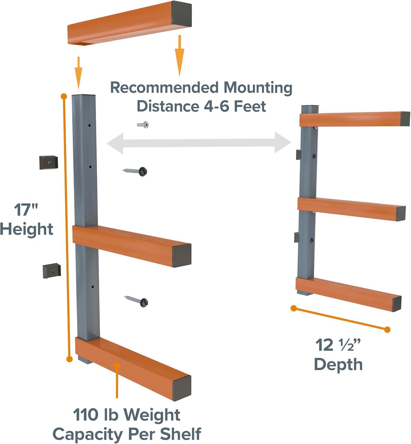 imageBORA 3Level Wood Storage Rack WallMounted Hanging Shelf for Lumber Garage Wall Storage Space Saver for Workshop Heavy Duty 300 lb Capacity Metal Wood Rack System  PBR0310 OrangeBlack