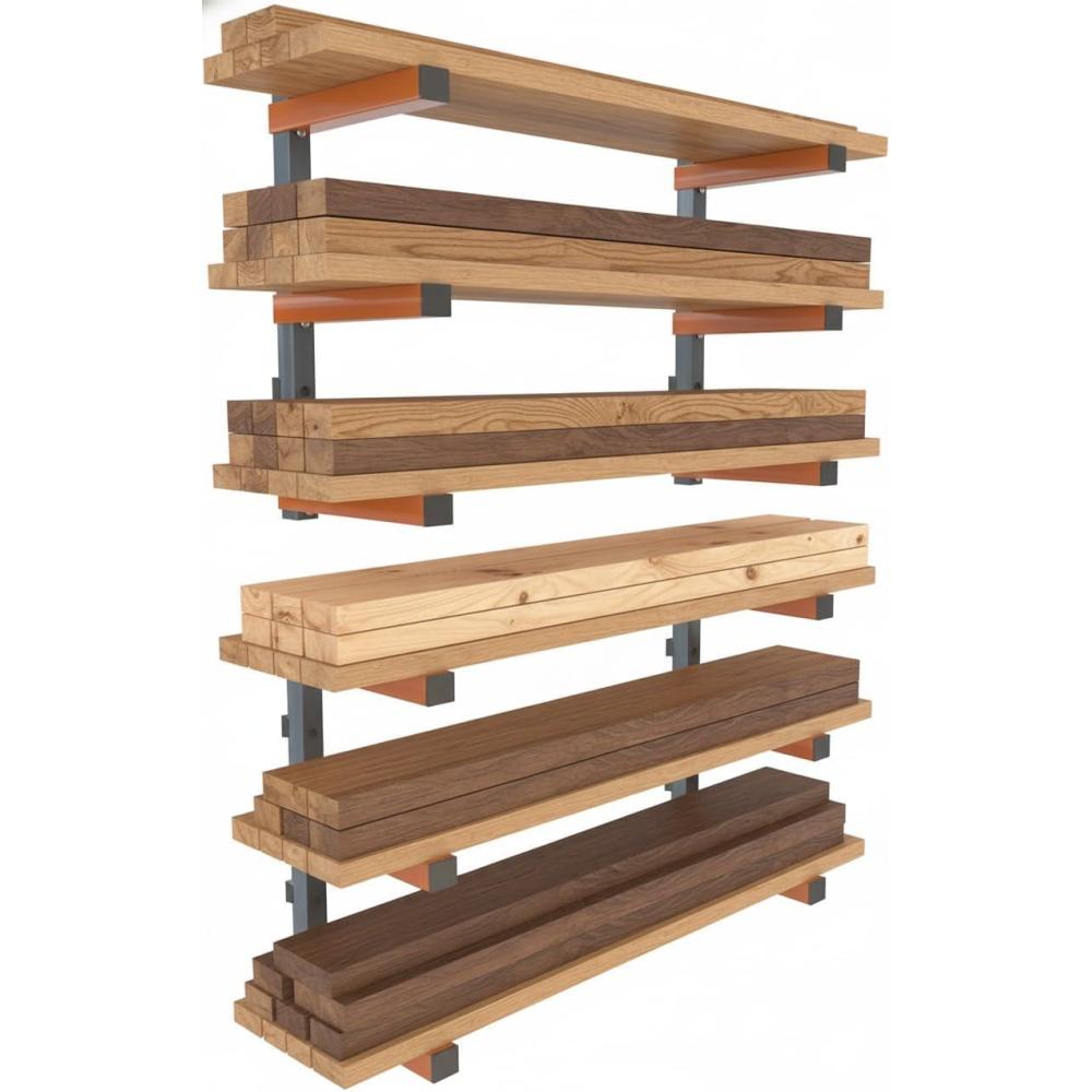 imageBORA Lumber Storage Rack for Garage Organization  2 Pack of 3 Level Wall Mount Wood Racks  PBR0315