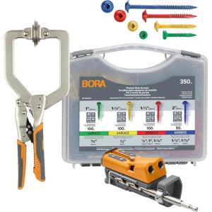 imageBORA Pro Compact Pocket Hole Jig Kit 3 inch Face Clamp amp 350pc Screw Set  Auto Adjust Drill Guide Durable Pocket Hole Jig for Woodworking amp Tight Spaces  For Materials 12 inch to 1 12 inch Thick